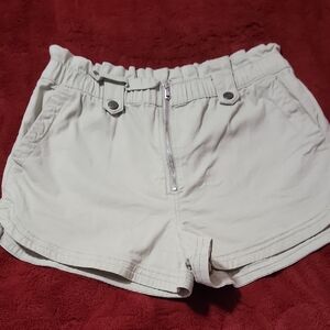 Celebrity Pink Cream High-Waist Paperbag Shorts with Front Zip